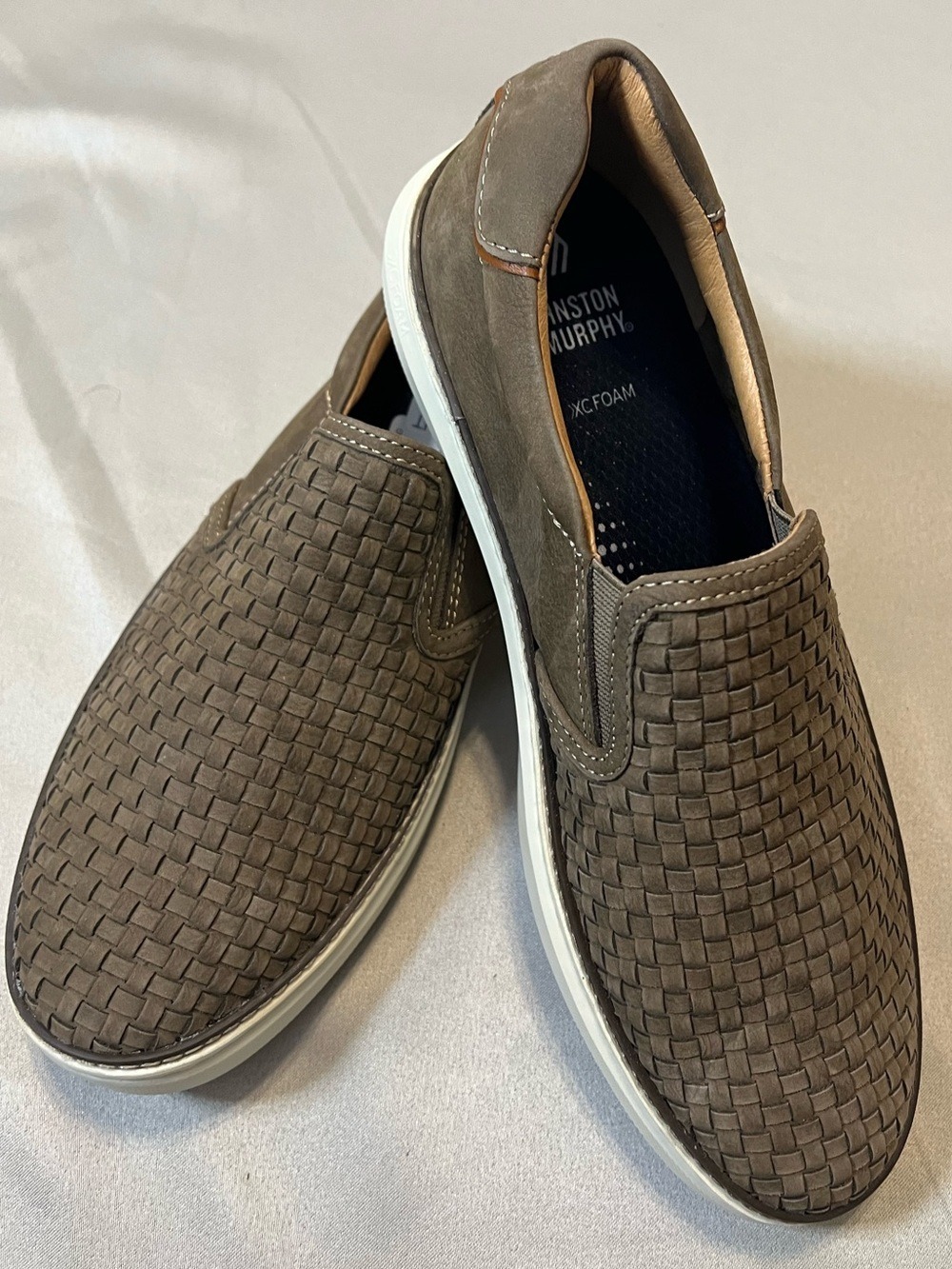 Johnston & Murphy McGuffey 2 Woven Slip-On Sneakers Taupe Nubuck XC4 XC Foam Men